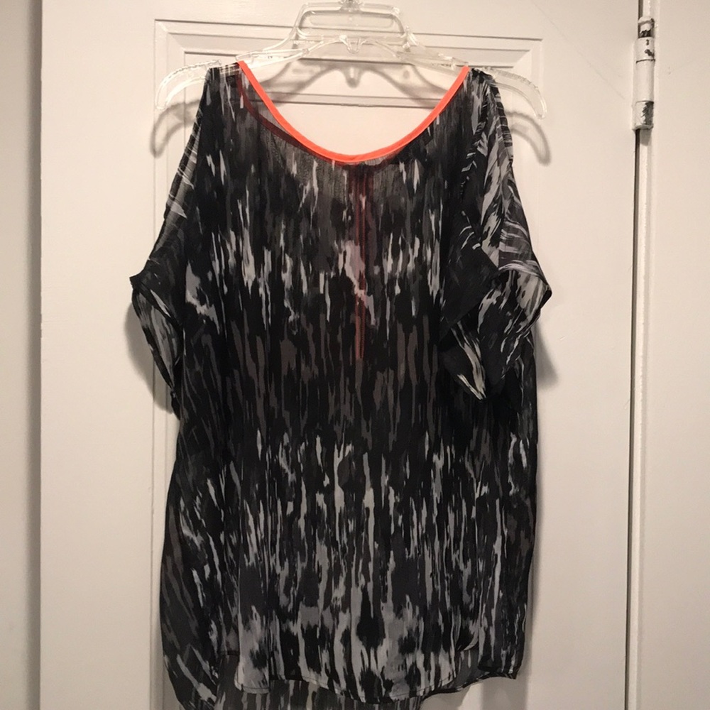 Cold shoulder short sleeve see through blouse